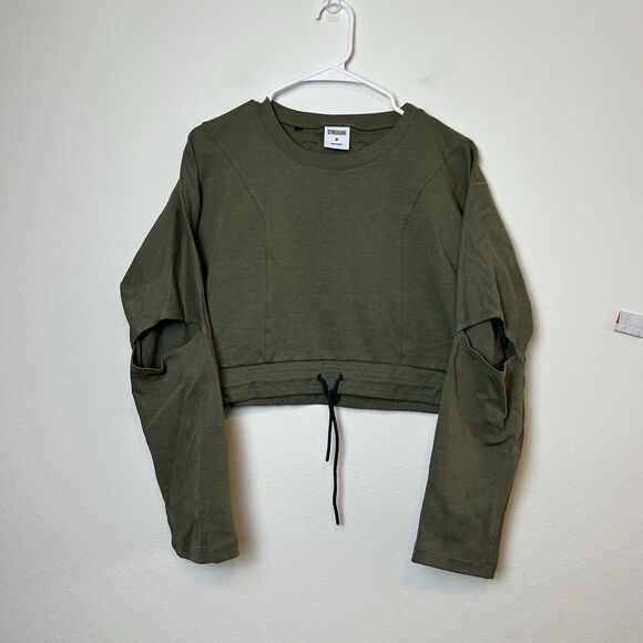 Gymshark Sweatshirt Women’s Medium Green Cropped Elbow Cutout Gym Workout Lounge - Picture 1 of 11